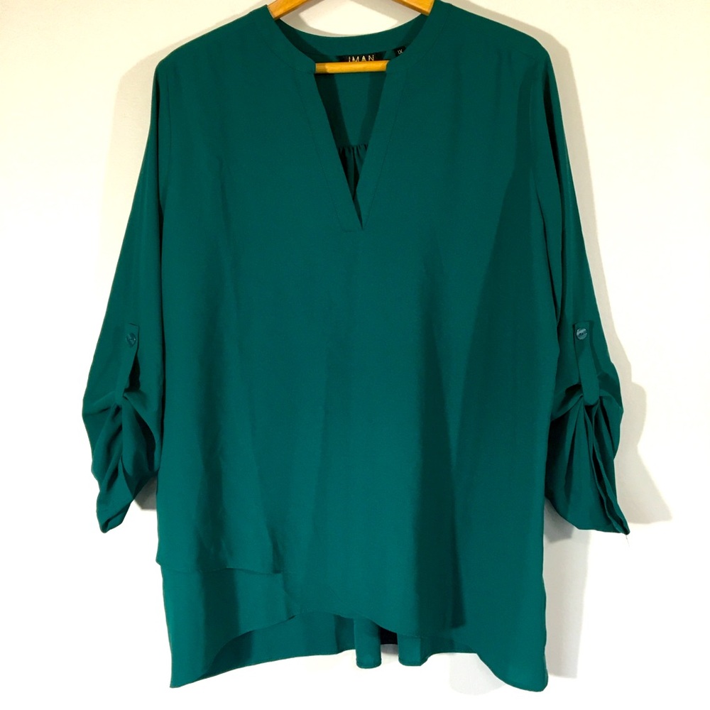 Iman Flowy‎ Split Neck Long Popover Blouse